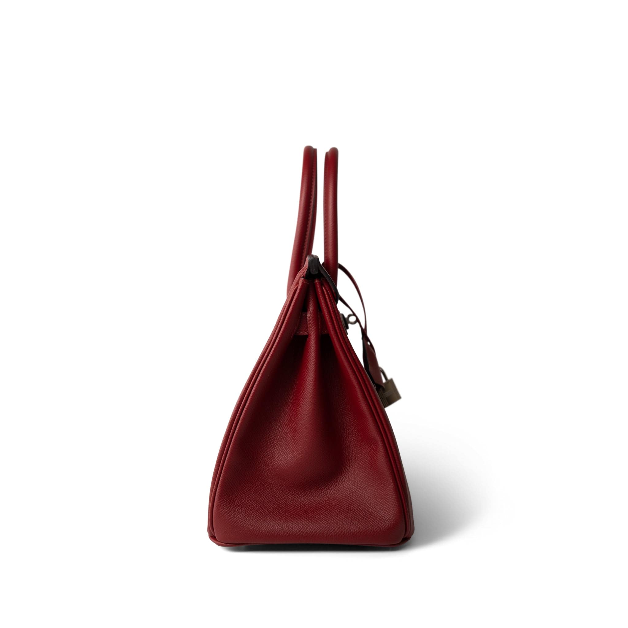 Hermes Handbag Red Birkin 30 Rouge Grenat Epsom Palladium Plated D Stamp - Redeluxe