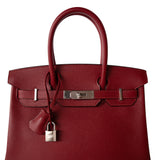 Hermes Handbag Red Birkin 30 Rouge Grenat Epsom Palladium Plated D Stamp - Redeluxe
