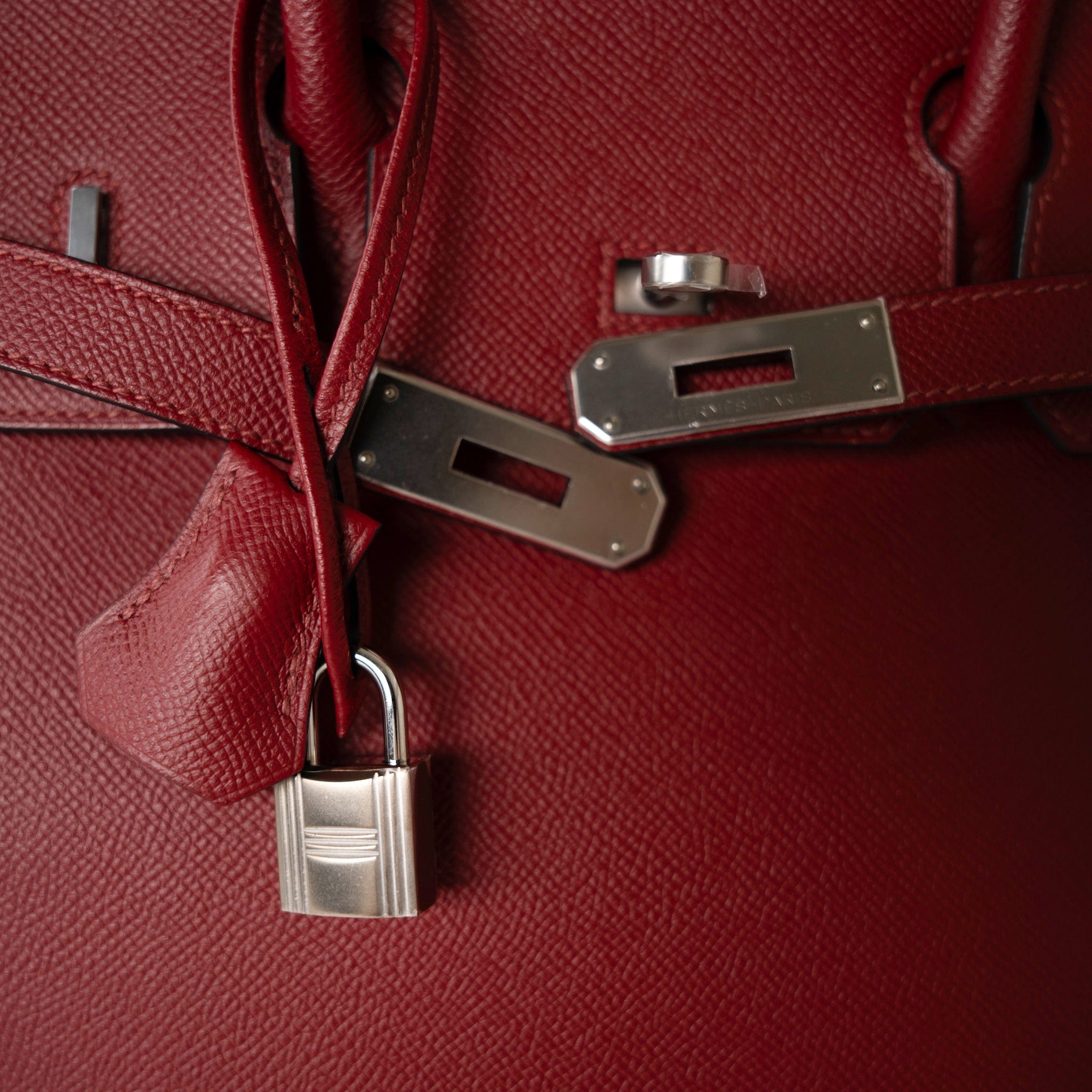 Hermes Handbag Red Birkin 30 Rouge Grenat Epsom Palladium Plated D Stamp - Redeluxe