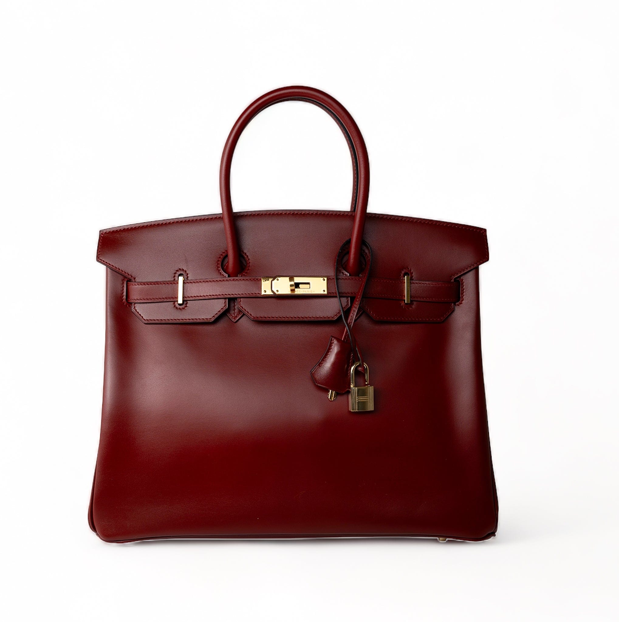 Hermes Handbag Red Birkin 35 Rouge Box Calfskin Gold Plated G Square Stamp - Redeluxe