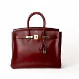 Hermes Handbag Red Birkin 35 Rouge Box Calfskin Gold Plated G Square Stamp - Redeluxe