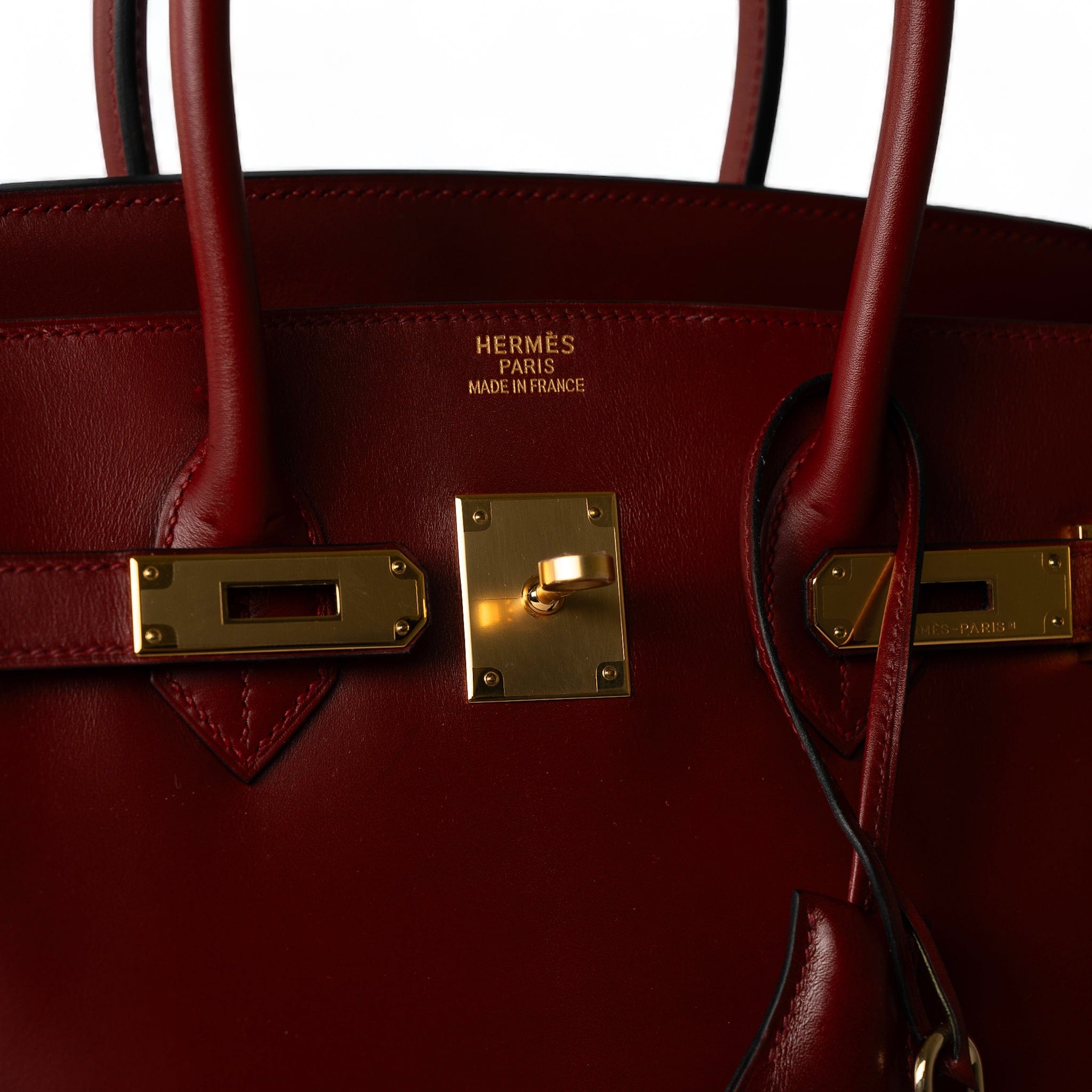 Hermes Handbag Red Birkin 35 Rouge Box Calfskin Gold Plated G Square Stamp - Redeluxe