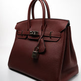 Hermes Handbag Red Hermès Birkin 25 Rouge Hermès Veau Togo Leather Palladium Plated Year 2020 Y - Redeluxe