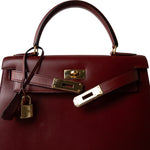 Hermes Handbag Red Kelly 28 Rouge H Box Calfskin Gold Plated Y Circle Stamp - Redeluxe