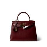 Hermes Handbag Red Kelly 28 Rouge H Box Calfskin Gold Plated Y Circle Stamp - Redeluxe