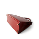 Hermes Handbag Red Kelly 28 Sellier Red (Rouge) Box Calfskin Gold Plated T Circle Stamp - Redeluxe