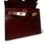 Hermes Handbag Red Kelly Sellier 28 Rouge Box Calfskin Gold Plated (W) Stamp - Redeluxe