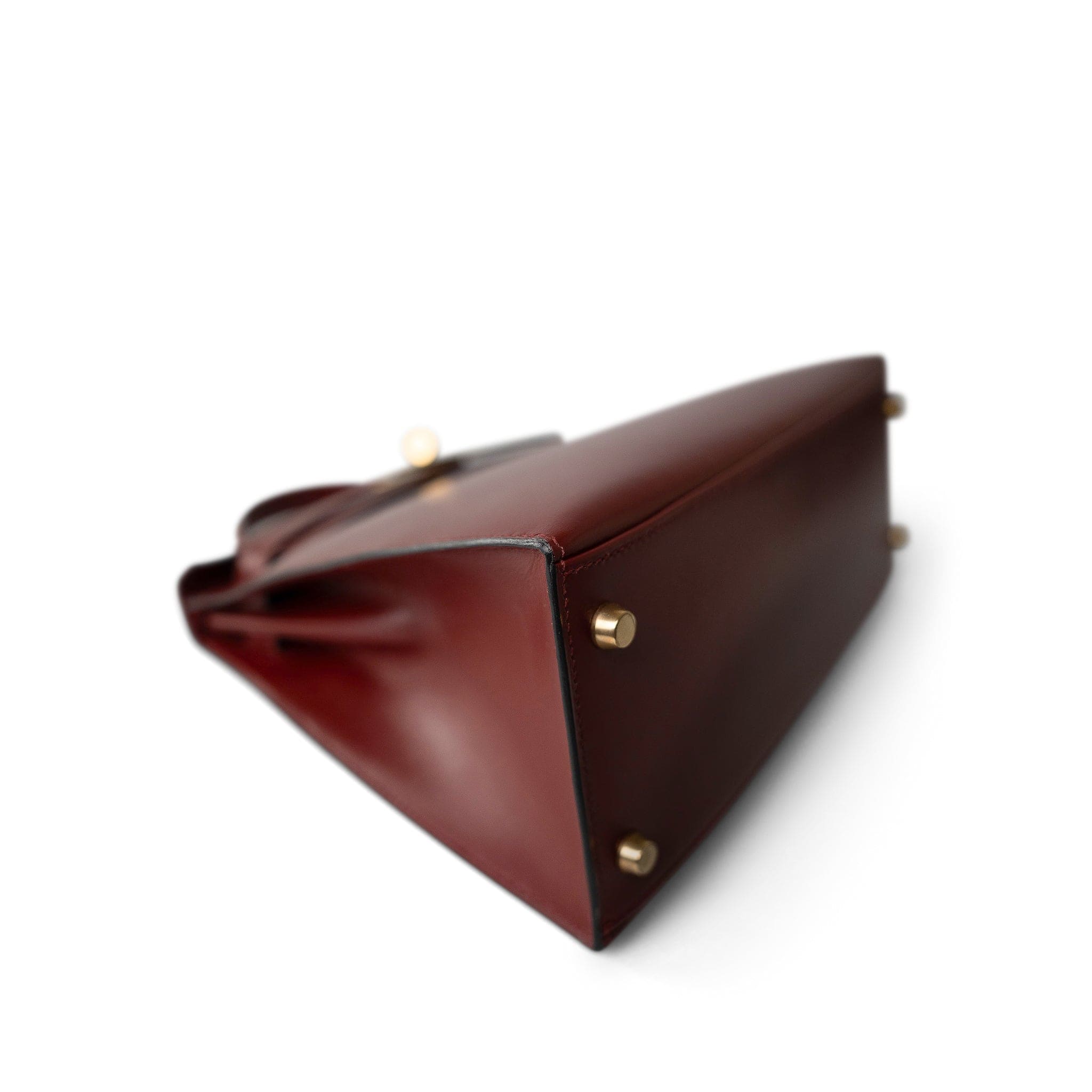 Hermes Handbag Red Kelly Sellier 28 Rouge Box Calfskin Gold Plated (W) Stamp - Redeluxe