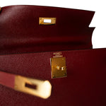 Hermes Handbag Red Kelly Sellier 28 Rouge Courchevel Gold Plated (X) Stamp - Redeluxe