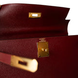 Hermes Handbag Red Kelly Sellier 28 Rouge Courchevel Gold Plated (X) Stamp - Redeluxe