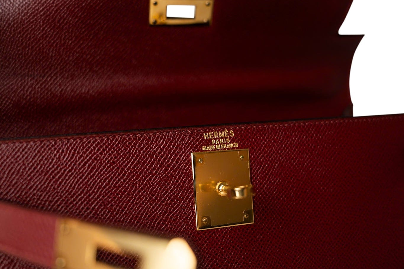 Hermes Handbag Red Kelly Sellier 28 Rouge Courchevel Gold Plated (X) Stamp - Redeluxe