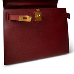 Hermes Handbag Red Kelly Sellier 28 Rouge Courchevel Gold Plated (X) Stamp - Redeluxe