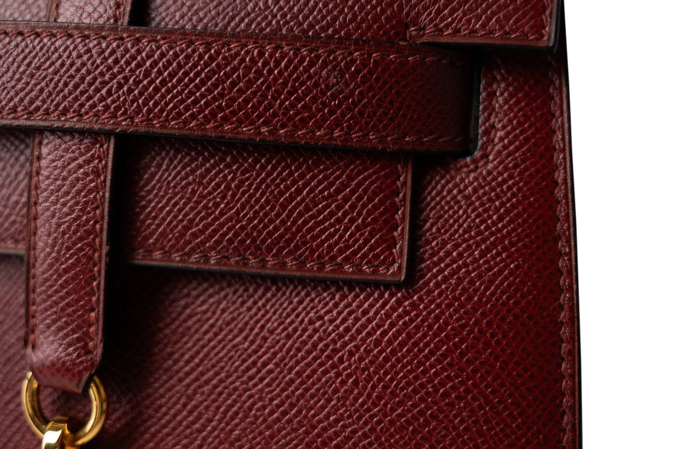 Hermes Handbag Red Kelly Sellier 28 Rouge Courchevel Gold Plated (X) Stamp - Redeluxe