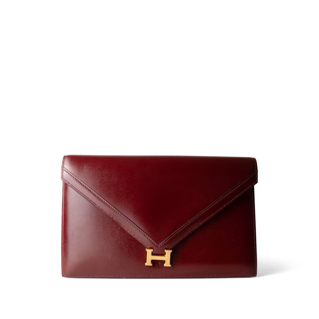 Hermes Handbag Red Lydie Rouge H Box Calfskin Gold Plated S Circle Stamp - Redeluxe