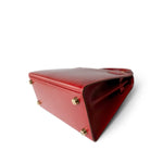 Hermes Handbag Red Mini Kelly Sellier 20 Rouge Box Calfskin Gold Plated U Circle Stamp - Redeluxe