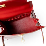 Hermes Handbag Red Mini Kelly Sellier 20 Rouge Box Calfskin Gold Plated U Circle Stamp - Redeluxe