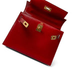 Hermes Handbag Red Mini Kelly Sellier 20 Rouge Box Calfskin Gold Plated U Circle Stamp - Redeluxe