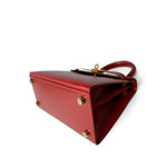 Hermes Handbag Red Mini Kelly Sellier 20 Rouge Box Calfskin Gold Plated U Circle Stamp - Redeluxe