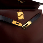 Hermes Handbag Red Vintage Kelly 28 Box Rouge H, Rouge Vif and Bleu Marine with Gold Hardware - Redeluxe