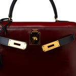 Hermes Handbag Red Vintage Kelly 28 Box Rouge H, Rouge Vif and Bleu Marine with Gold Hardware - Redeluxe