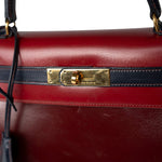 Hermes Handbag Red Vintage Kelly 28 Box Rouge H, Rouge Vif and Bleu Marine with Gold Hardware - Redeluxe
