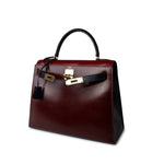 Hermes Handbag Red Vintage Kelly 28 Box Rouge H, Rouge Vif and Bleu Marine with Gold Hardware - Redeluxe