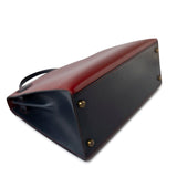 Hermes Handbag Red Vintage Kelly 28 Box Rouge H, Rouge Vif and Bleu Marine with Gold Hardware - Redeluxe
