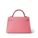 Hermes Handbag Rose Mini Kelly Sellier Rose d’Ete Chevre Palladium Plated D Stamp - Redeluxe