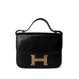 Hermes Handbag Vintage Constance 23 Black Box Calfskin Gold Plated H Circle Stamp - Redeluxe