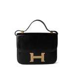 Hermes Handbag Vintage Constance 23 Black Box Calfskin Gold Plated H Circle Stamp - Redeluxe