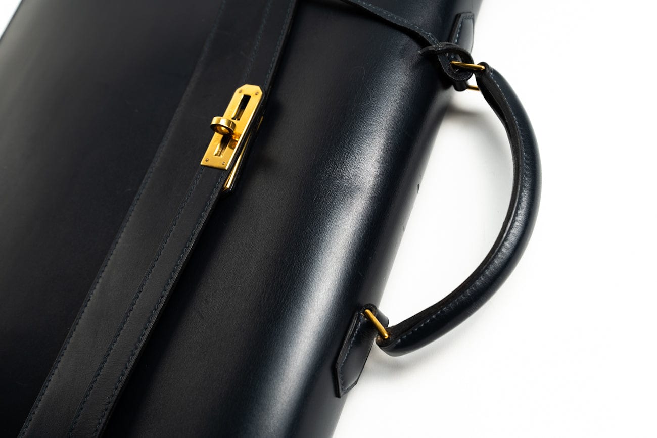 Hermes Handbag Vintage Hermes Kelly 38 Depeches Dark Navy Briefcase - Redeluxe