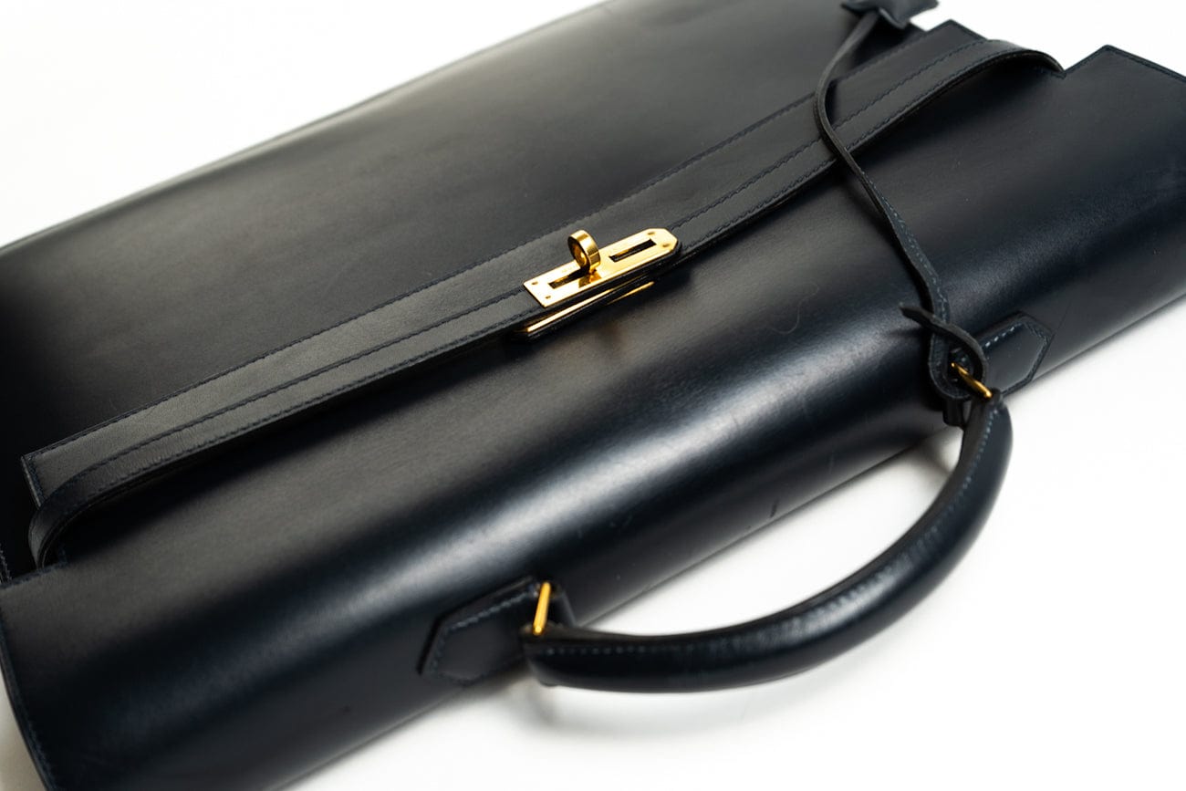 Hermes Handbag Vintage Hermes Kelly 38 Depeches Dark Navy Briefcase - Redeluxe