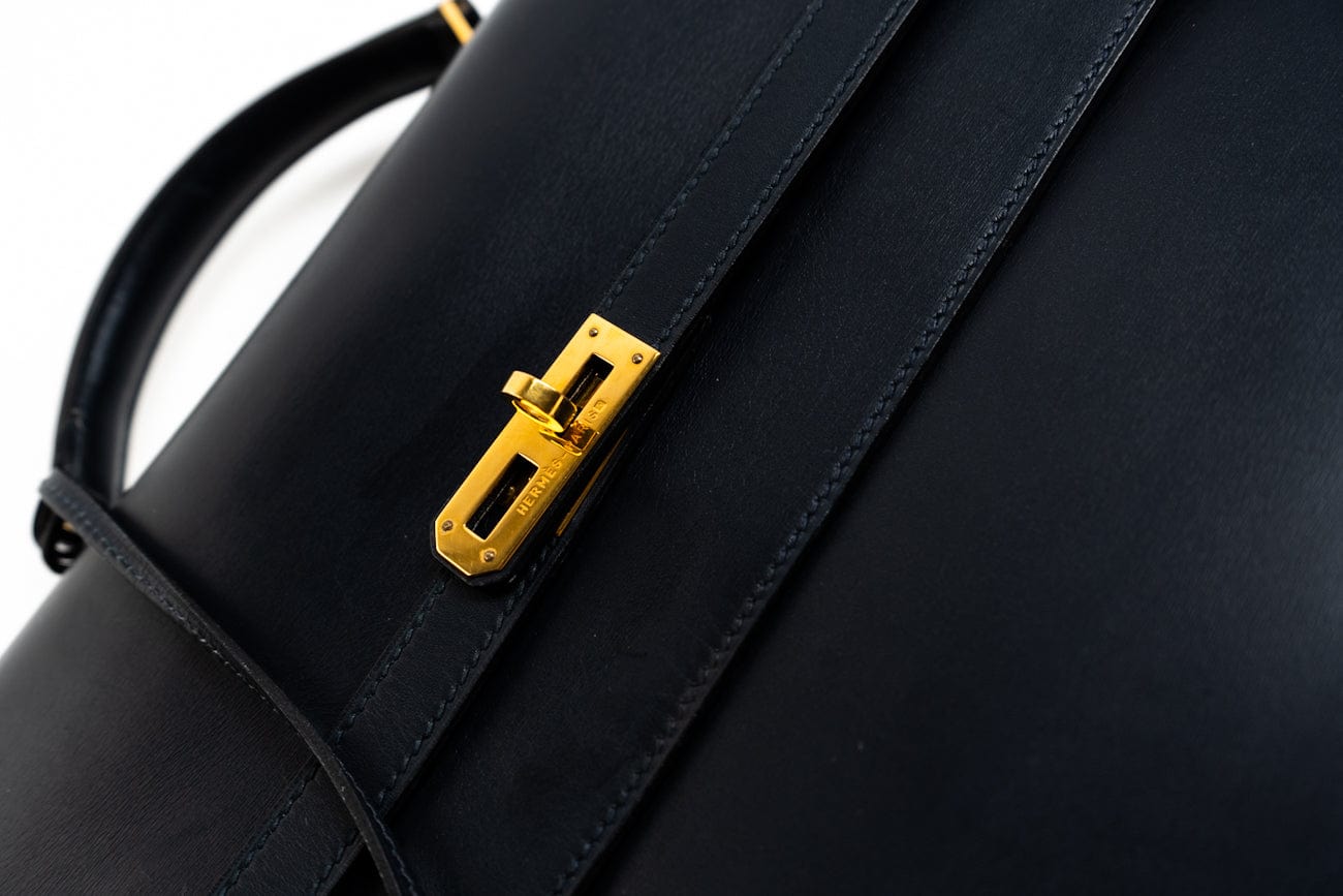 Hermes Handbag Vintage Hermes Kelly 38 Depeches Dark Navy Briefcase - Redeluxe
