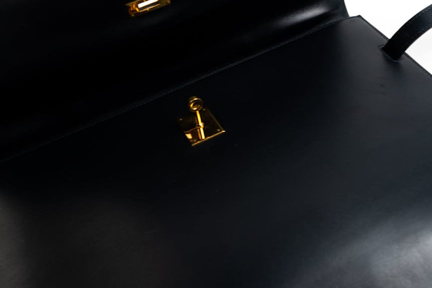 Hermes Handbag Vintage Hermes Kelly 38 Depeches Dark Navy Briefcase - Redeluxe