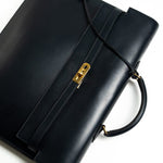 Hermes Handbag Vintage Hermes Kelly 38 Depeches Dark Navy Briefcase - Redeluxe