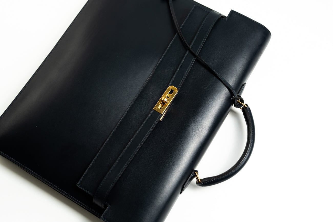Hermes Handbag Vintage Hermes Kelly 38 Depeches Dark Navy Briefcase - Redeluxe