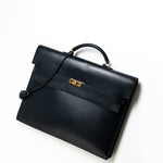 Hermes Handbag Vintage Hermes Kelly 38 Depeches Dark Navy Briefcase - Redeluxe