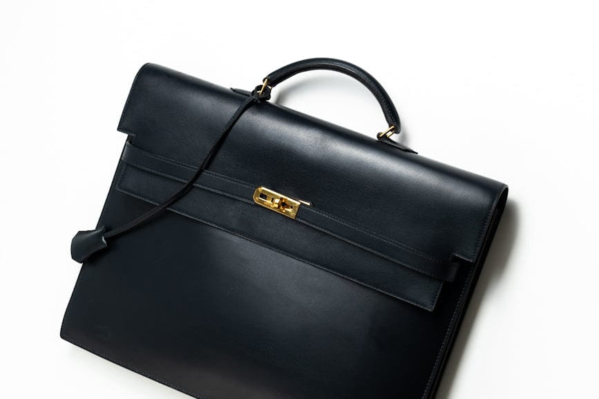 Hermes Handbag Vintage Hermes Kelly 38 Depeches Dark Navy Briefcase - Redeluxe