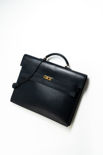 【HERMES】vintage pierce Vintage Hermes Kelly 38 Depeches Dark Navy Briefcase – REDELUXE