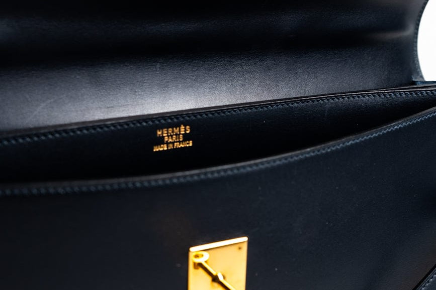 Hermes Handbag Vintage Hermes Kelly 38 Depeches Dark Navy Briefcase - Redeluxe
