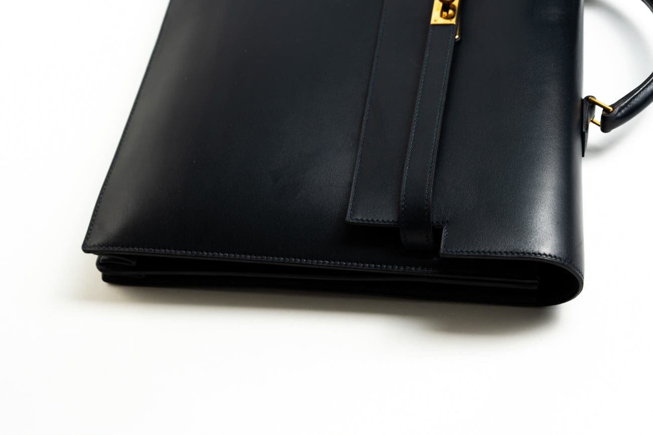 Hermes Handbag Vintage Hermes Kelly 38 Depeches Dark Navy Briefcase - Redeluxe