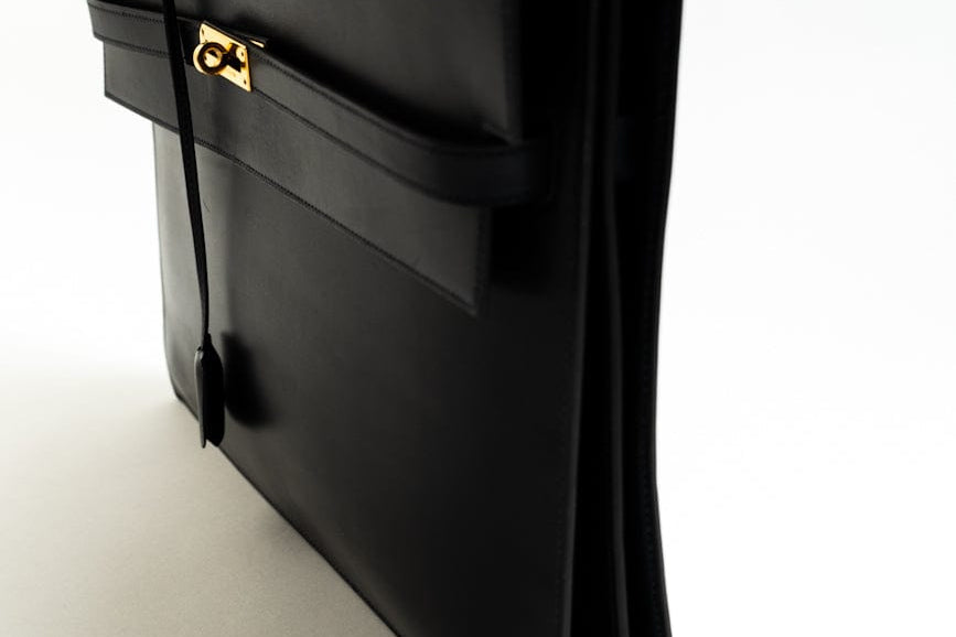 Hermes Handbag Vintage Hermes Kelly 38 Depeches Dark Navy Briefcase - Redeluxe