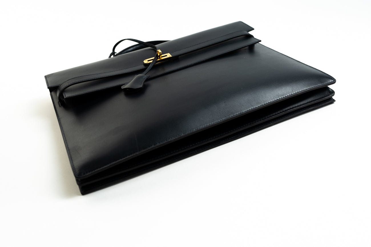 Hermes Handbag Vintage Hermes Kelly 38 Depeches Dark Navy Briefcase - Redeluxe
