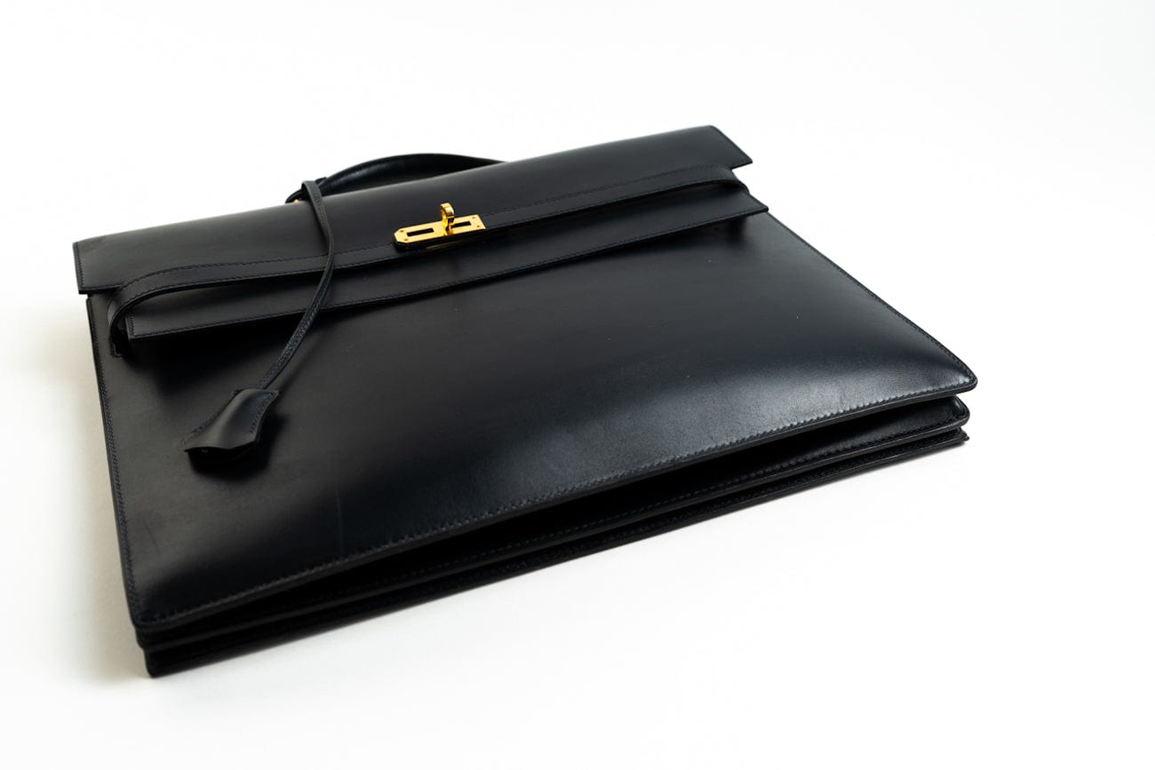Hermes Handbag Vintage Hermes Kelly 38 Depeches Dark Navy Briefcase - Redeluxe