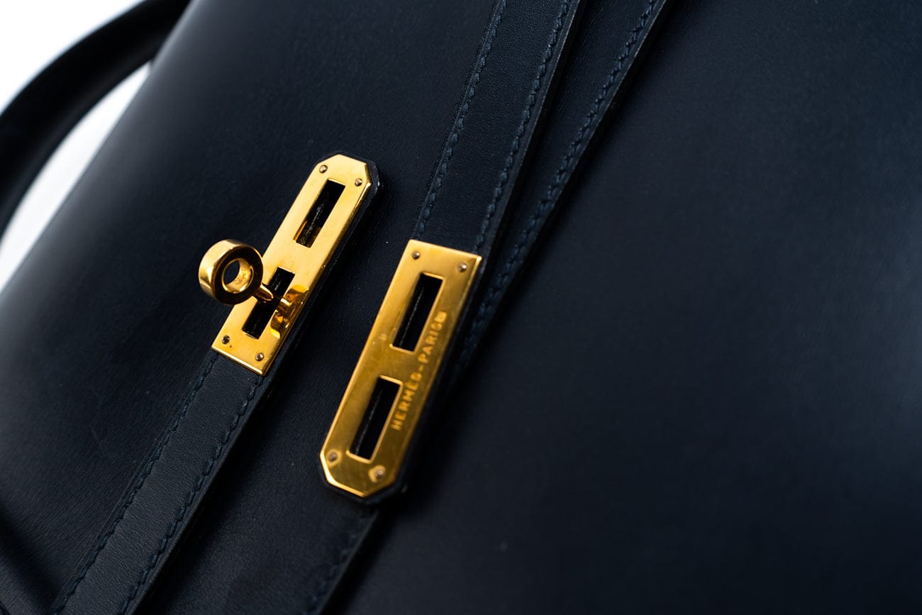 Hermes Handbag Vintage Hermes Kelly 38 Depeches Dark Navy Briefcase - Redeluxe