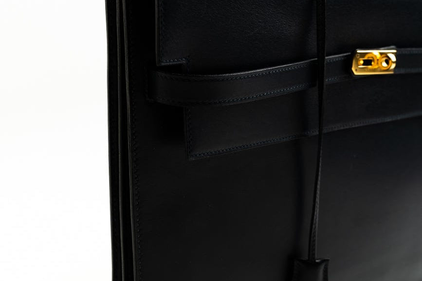 Hermes Handbag Vintage Hermes Kelly 38 Depeches Dark Navy Briefcase - Redeluxe