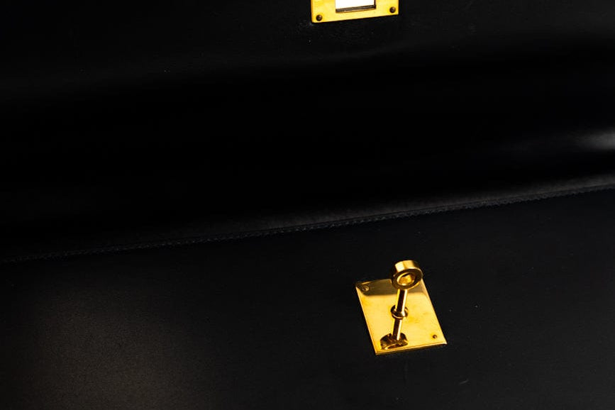 Hermes Handbag Vintage Hermes Kelly 38 Depeches Dark Navy Briefcase - Redeluxe