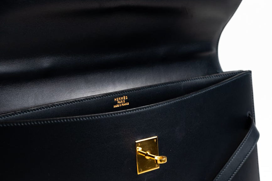 Hermes Handbag Vintage Hermes Kelly 38 Depeches Dark Navy Briefcase - Redeluxe