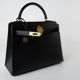 Hermes Handbag Vintage Kelly 28 Black Ardennes Leather Gold Plated Hardware Z Stamp - Redeluxe
