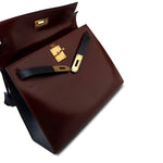 Hermes Handbag Red Vintage Kelly 28 Box Rouge H, Rouge Vif and Bleu Marine with Gold Hardware - Redeluxe
